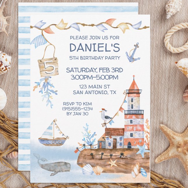 Leuchtturm Nautical Birthday Einladung (Nautical Kid's Birthday Party Invitation)