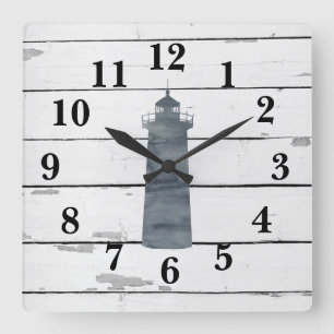 Leuchtturm Nautical Blue Shiplap Rustikale Dekorat Quadratische Wanduhr