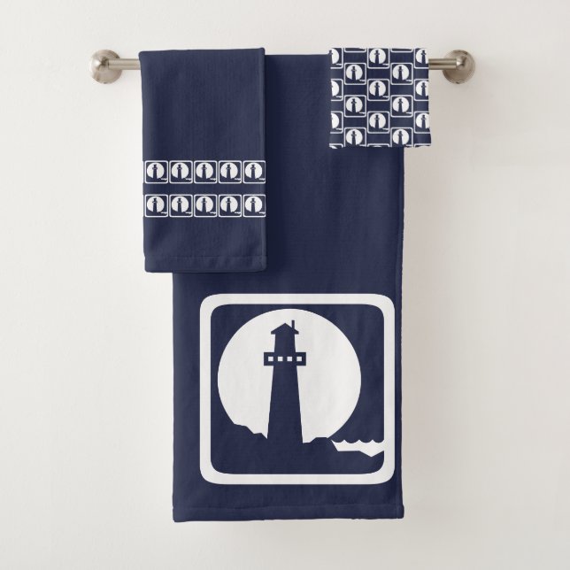 Leuchtturm Ocean Blue & White Küstenmeer Deko Badhandtuch Set (Insitu)