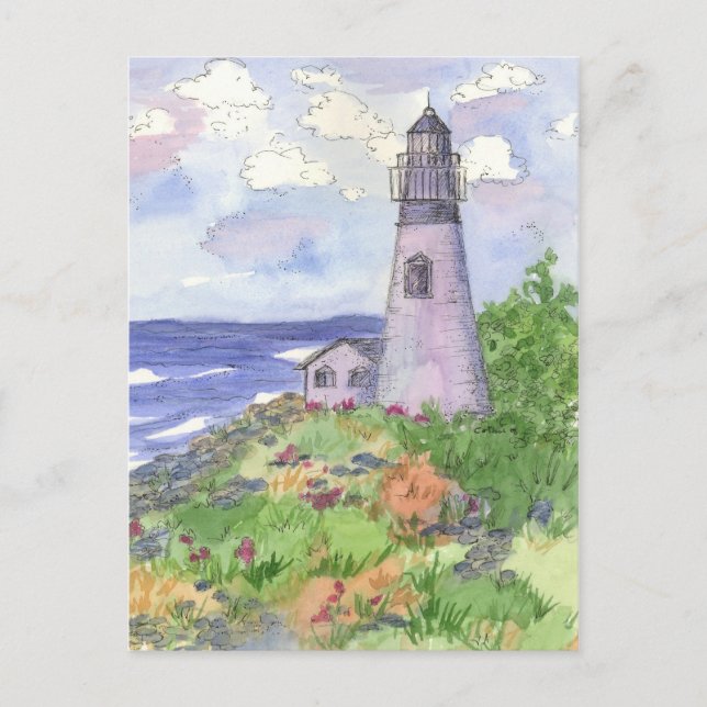 Leuchtturm Ozean Blume Wiese Postkarte (Vorderseite)