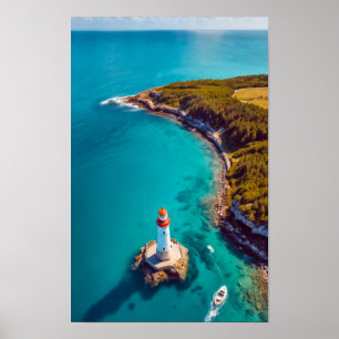 Leuchtturm Ozean Küste Natur Blaues Wasser Luft Poster