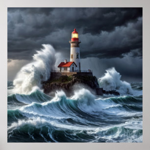 Leuchtturm Ozean Sturm Majestic Powerful Wave Poster
