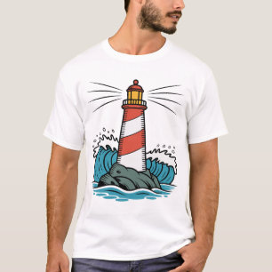Leuchtturm Ozeanwellen Design – Nautische Küste T-Shirt