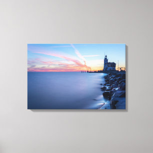 Leuchtturm Paard van Marken in einem blauen Leinwanddruck