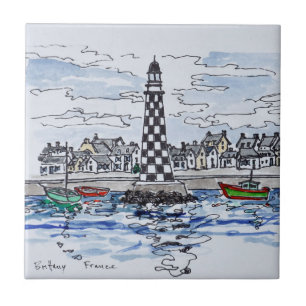 Leuchtturm Perdrix, Loctudy   Bretagne, Frankreich Fliese