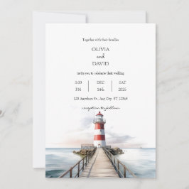 Leuchtturm Pier Ozeanlandschaft Schöne Hochzeit Einladung