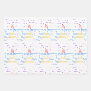 Leuchtturm Pier Wrapping Paper Flat Sheet Set 3 Geschenkpapier Set