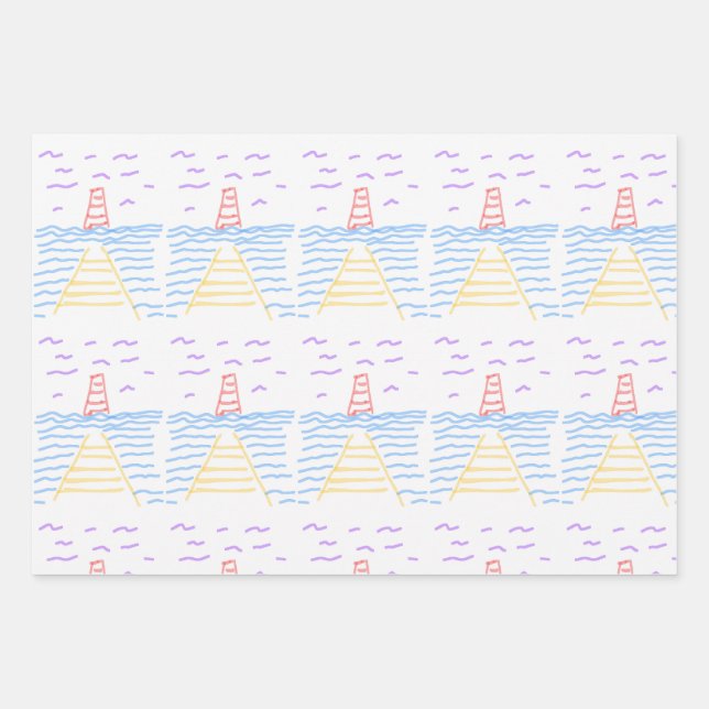 Leuchtturm Pier Wrapping Paper Flat Sheet Set 3 Geschenkpapier Set (Vorderseite)