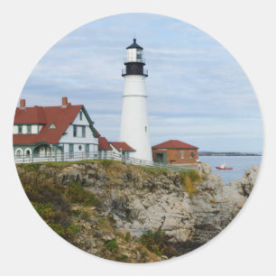 Leuchtturm Portland Headlight an der felsigen Küst Runder Aufkleber
