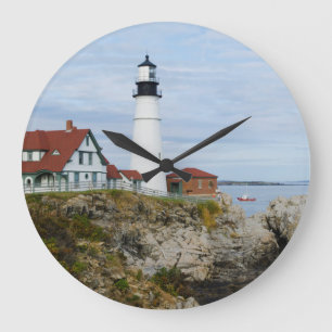 Leuchtturm Portland Headlight an felsiger Küste Große Wanduhr