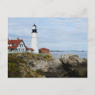 Leuchtturm Portland Headlight an felsiger Küste Postkarte