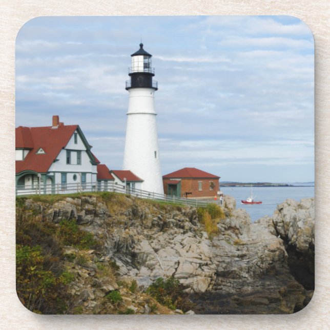 Leuchtturm Portland Headlight auf felsigem Ufer Getränkeuntersetzer (Vorderseite)