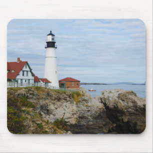 Leuchtturm Portland Headlight auf felsigem Ufer Mousepad
