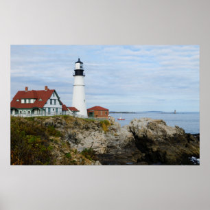 Leuchtturm Portland Headlight auf felsigem Ufer Poster