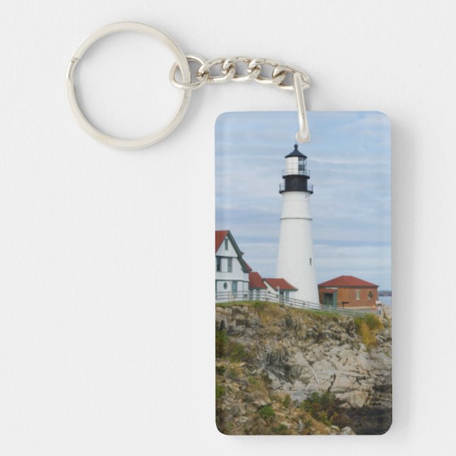Leuchtturm Portland Headlight auf felsigem Ufer Schlüsselanhänger (Vorderseite)