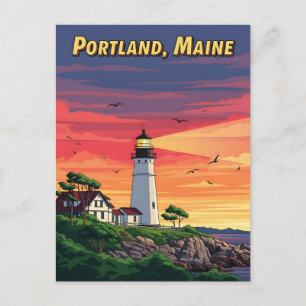 Leuchtturm Portland Maine bei Sonnenuntergang Postkarte