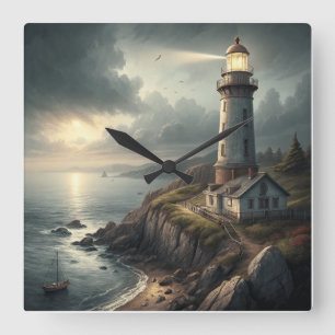 Leuchtturm Quadratische Wanduhr