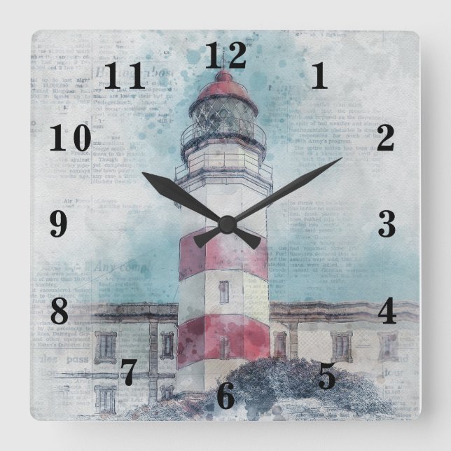 Leuchtturm Quadratische Wanduhr (Vorderseite)