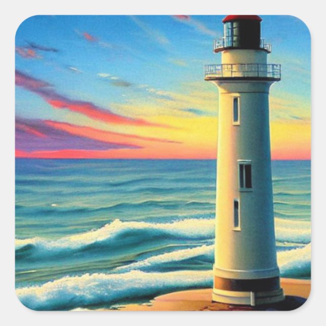 Leuchtturm Quadratischer Aufkleber (Vorderseite)