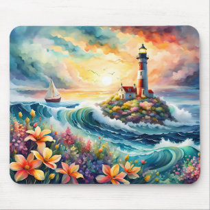 Leuchtturm Sailboat Floral Beauty Wasserfarbe Mousepad