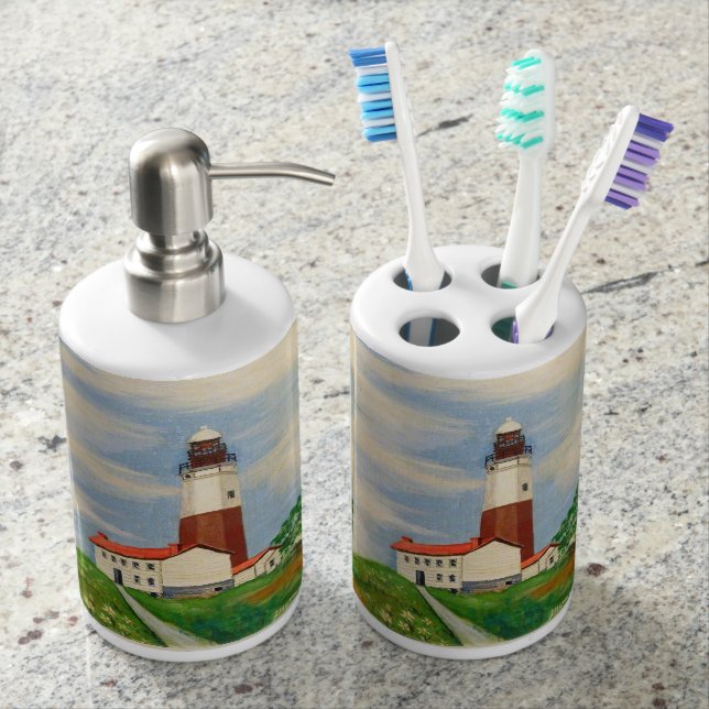 Leuchtturm-Seifen-Zufuhr-u. Zahnbürste-Halter-Set Badezimmer-Set (Vorderseite)