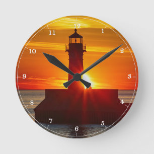 Leuchtturm Sonnenaufgang Duluth Minnesota Lake Sup Runde Wanduhr