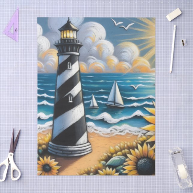 Leuchtturm Sonnenblumen Nautical Decoupage Seidenpapier (Basteln)