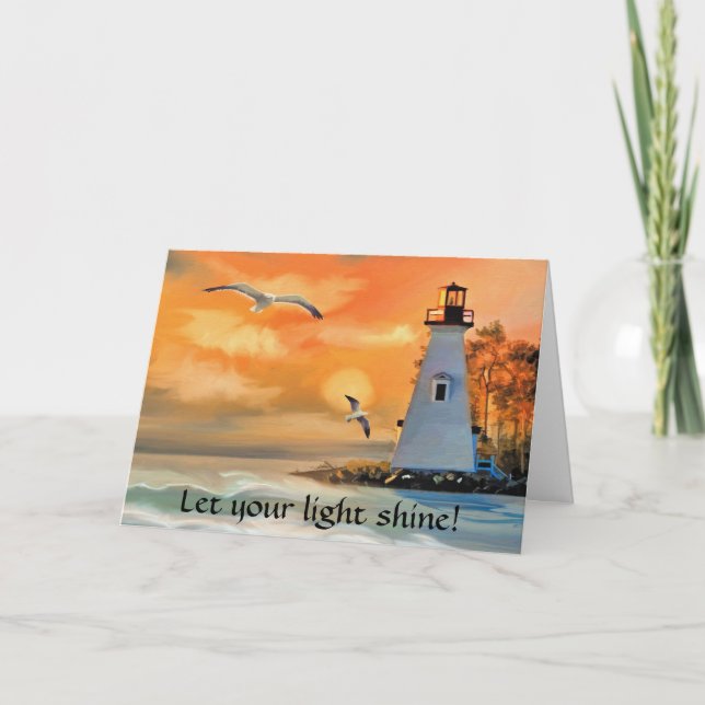 Leuchtturm Sonnenuntergang Christliche Ermutigungs Karte (Vorderseite)