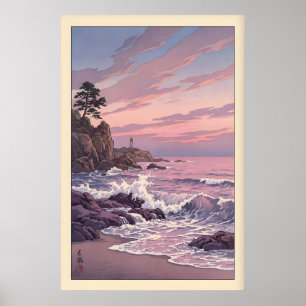 Leuchtturm-Sonnenuntergang-Druck Gedämpftes Blau u Poster