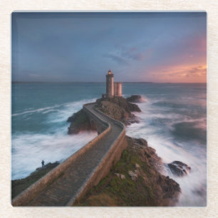 Leuchtturm-Sonnenuntergang Plouzané Finistère, Glasuntersetzer
