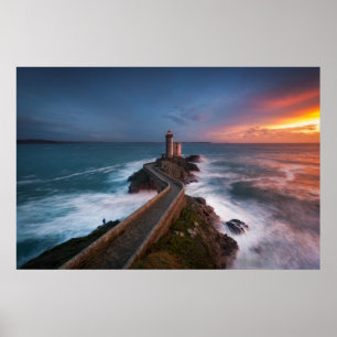 Leuchtturm-Sonnenuntergang Plouzané   Finistère, Poster