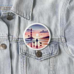 Leuchtturm-Sonnenuntergang-Spaziergang Küstenlands Button