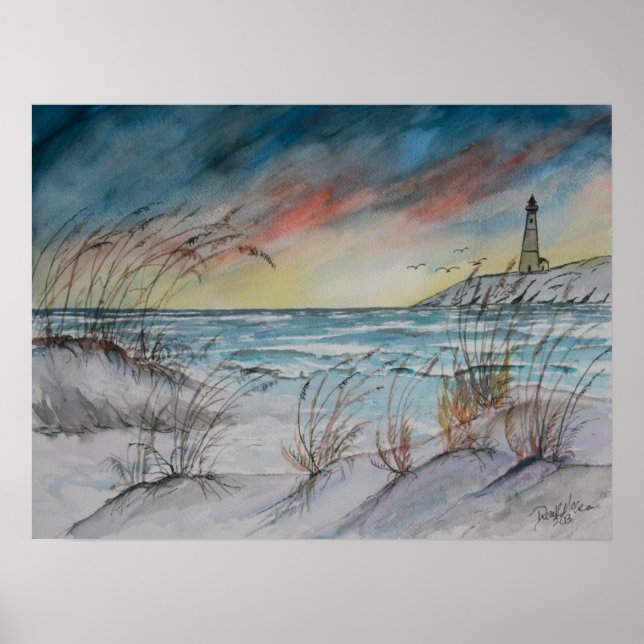 Leuchtturm Strandkunst Poster (Vorne)