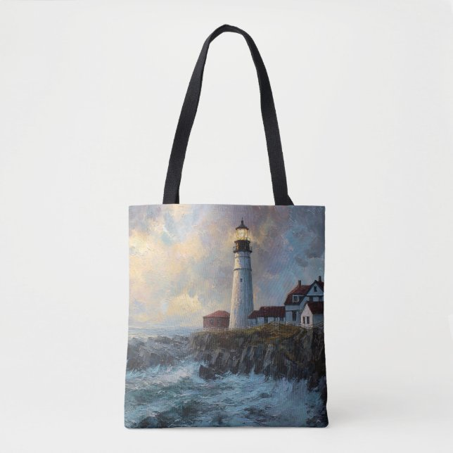Leuchtturm strukturierte Ölgemälde Tasche (Vorderseite)