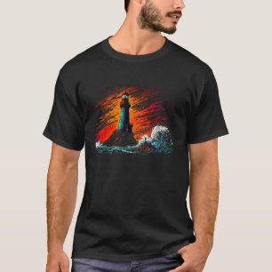 Leuchtturm Sturmwellen schöne Aquarellkunst T-Shirt