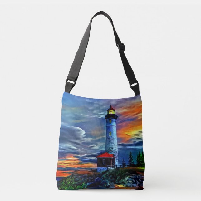 Leuchtturm Sunset Tragetaschen Mit Langen Trägern (Vorderseite)