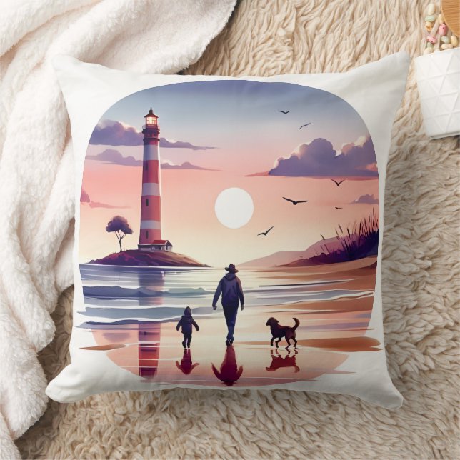 Leuchtturm Sunset Walk Coastal Szene Kissen (Decke)
