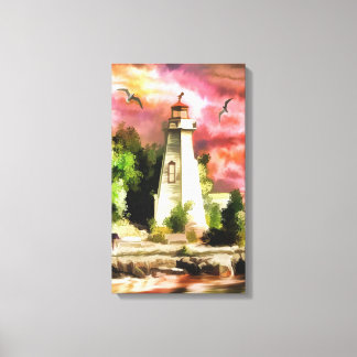 Leuchtturm-Szene in rosa Tönen Leinwanddruck