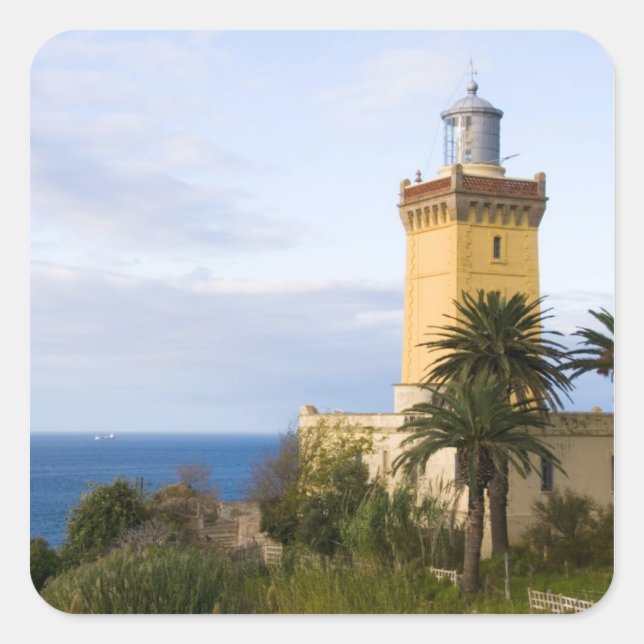 Leuchtturm Tangier Marokko am Cap Spartel Quadratischer Aufkleber (Vorderseite)