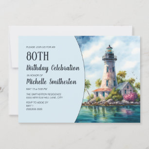Leuchtturm Tropische Palmen 80. Geburtstag Einladung