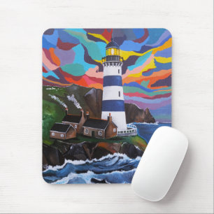 Leuchtturm über den Wellen Gemälde von Alfred Fox Mousepad