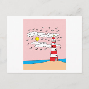 Leuchtturm umgeben von Seagull-Vögeln Postkarte