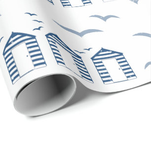 Leuchtturm und Beach Hütte Blue White Nautical Geschenkpapier