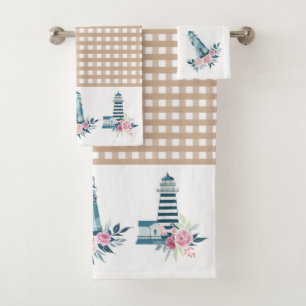 Leuchtturm und Gingham Kariert Badhandtuch Set