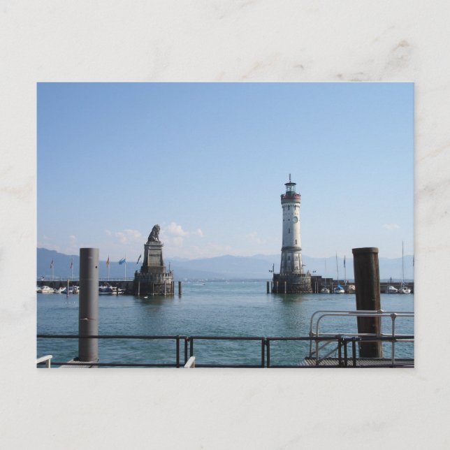 Leuchtturm und Löwe im Hafen von Lindau Postkarte (Vorderseite)
