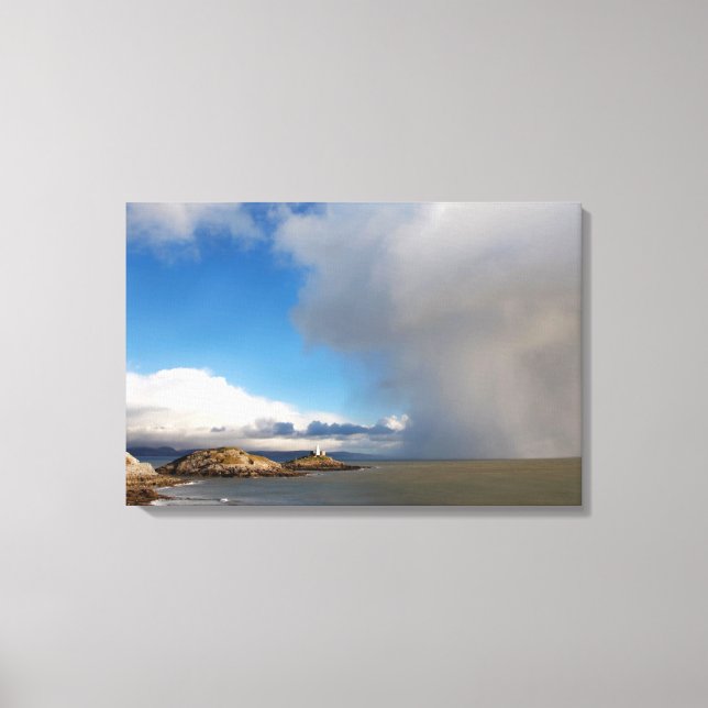 Leuchtturm und nahender Sturm Leinwanddruck (Vorderseite)