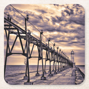 Leuchtturm und Pier von Grand Haven, Grand Haven Rechteckiger Pappuntersetzer