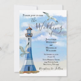 Leuchtturm und Seagulls Nautical Beach Hochzeit Einladung