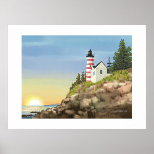 Leuchtturm und Sonnenuntergang Extra Large Print Poster