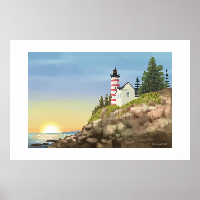 Leuchtturm und Sonnenuntergang Extra Large Print Poster (Vorne)